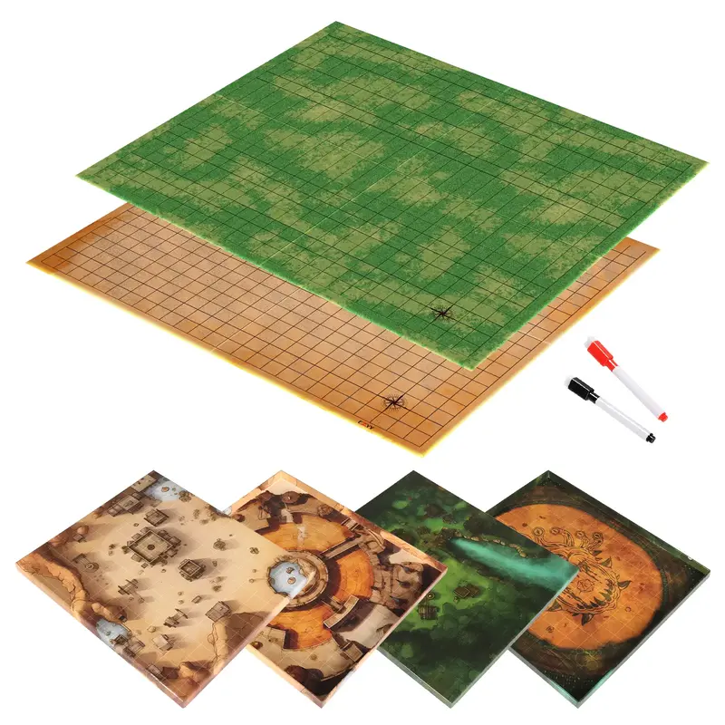 CZYY DND Foldable Mat Dry Erase TTRPG Map Grassland & Desert Two-Sided Cardboard Terrain 27x23 Inches with Square Grid - Port...