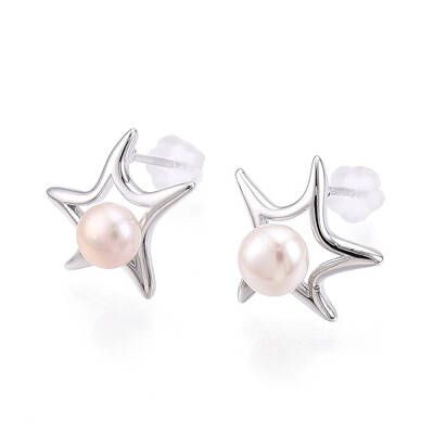 Star Brass Natural Pearl Stud Earrings