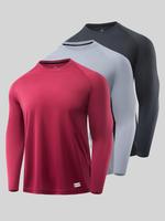 Men's Solid Round Neck Long Sleeve Sports Tee, Breathable Athletic Quick Drying Crew Neck T-shirt, Active Wear, Casual Sporty...