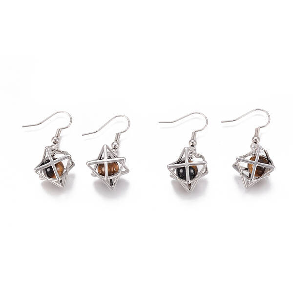 Natural Tiger Eye Dangle Earrings
