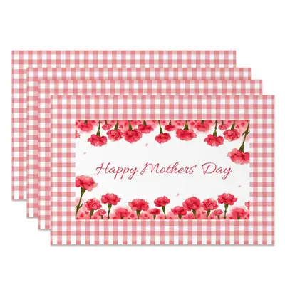 Red Floral Plaid Mothers Day Set Of 4 Placemats - Aperturee