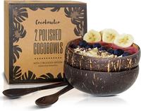 Coconut Bowl Set with Wooden Spoons – Eco-Friendly Acai Bowls, Yogurt Bowls & Smoothie Bowl – Ideal for Ninja Creami & He...