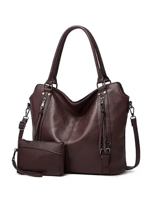 Women's Simple Plain Pu Leather Bag Set As Gift, Including Adjustable Strap Crossbody Bag & Wrist Bag for Work & Daily