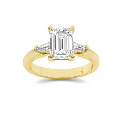 Ignite Three Stone Emerald Cut Lab Grown Diamond Engagement Ring | 18K Yellow Gold 3 1/2 CT. TW.