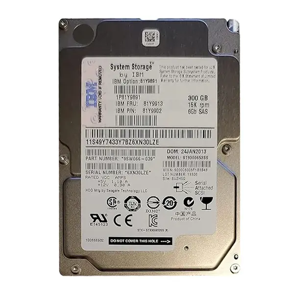 81Y9913-RFB IBM 300GB 15000RPM SAS 6Gb/s 2.5-Inch 64MB Cache Hot Swap Hard Drive