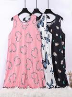 【Plus Size】 Heart & Floral & Butterfly Print Tank Nightdress, Casual Soft Comfortable Sleeveless Nightgown for Women, Wom...