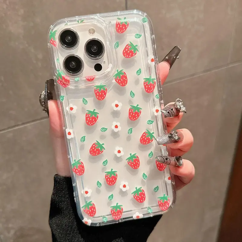 Cartoon Strawberry Pattern Clear Phone Case, Decorative Phone Protector Cover, Phone Accessories Compatible with iPhone X 11...