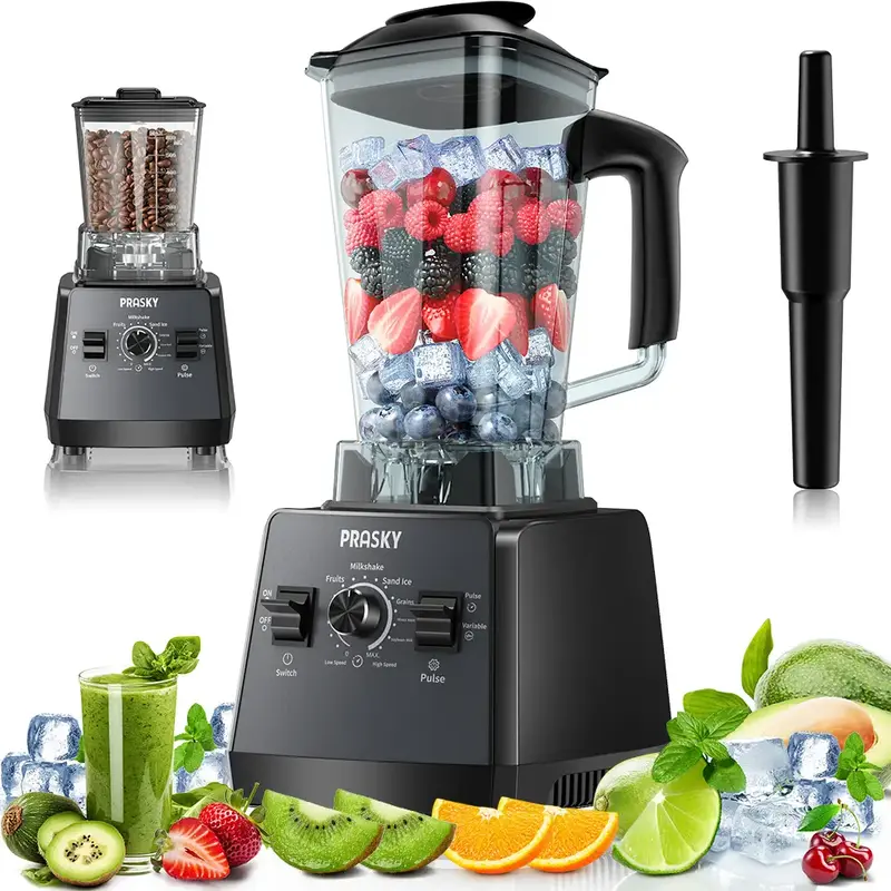 PRASKY Professional Blender, Kitchen for Blender 680z BPA-Free 2 Containers Countertop Blenders Ice Crushing & Max.2400/1000W...