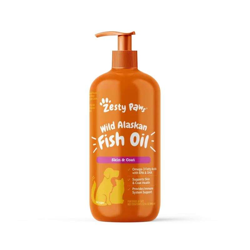 Zesty Paws Wild Alaskan Fish Oil Formula with Pump for Dogs & Cats Omega 3 Fatty Acid Fish Oil with EPA & DHA for Dog Skin an...