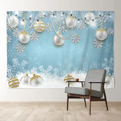 Aperturee Gold Silver Glitter Balls Blue Christmas Backdrop