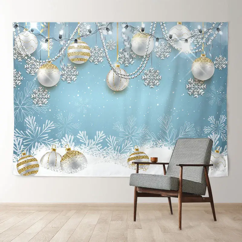 Aperturee Gold Silver Glitter Balls Blue Christmas Backdrop