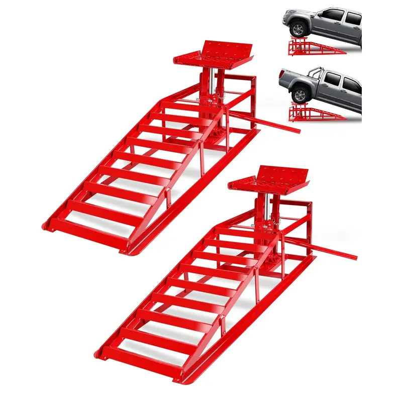 Garvee Hydraulic Car Ramps - 5T Capacity, Adjustable Height (9.3-14), Steel with Anti-Slip Plate, Ring Chain Bolt for Cars,...