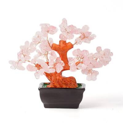 Natural Rose QuartzChips Money Tree Bonsai Display Decorations