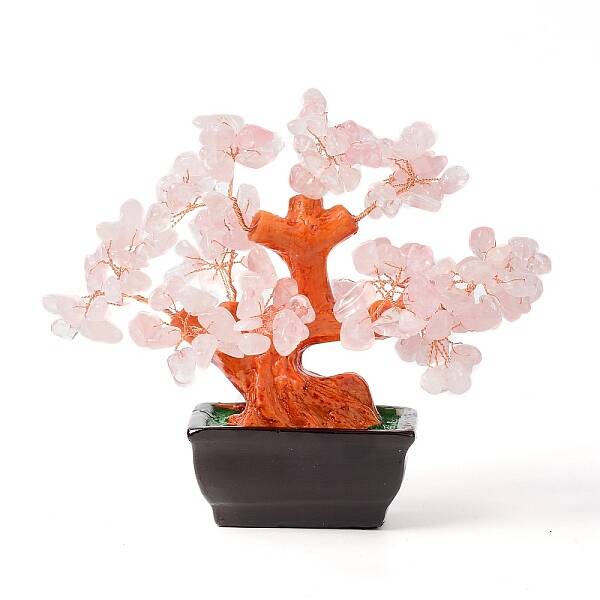 Natural Rose QuartzChips Money Tree Bonsai Display Decorations