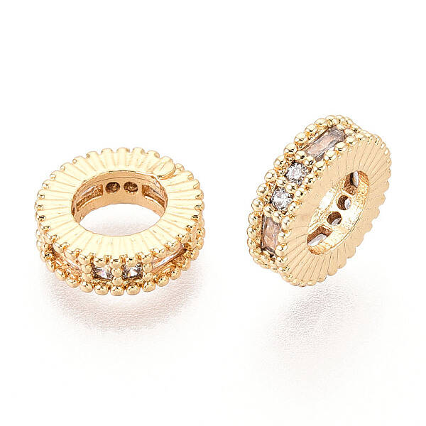 Brass Micro Pave Clear Cubic Zirconia European Beads