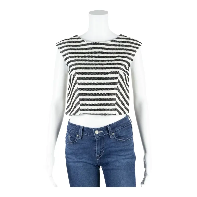 FOR ALL MANKIND Cropped Top White Viscose Striped Sleeveless Womens XS