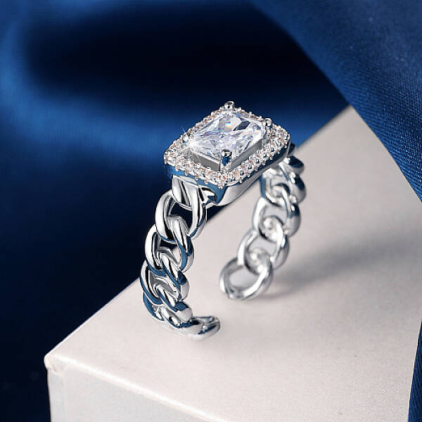 Platinum Brass Micro Pave Cubic Zirconia Open Cuff Rings