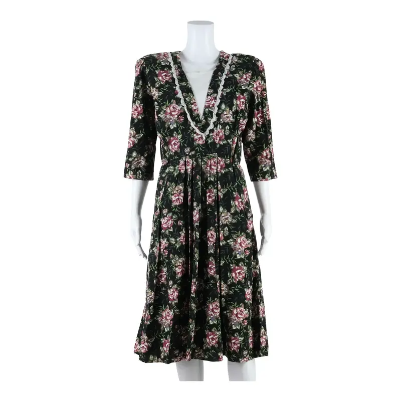 MISS DORBY Womens A-Line Dress Green Floral Midi UK 12