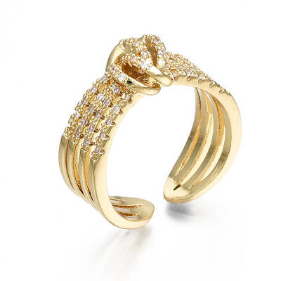 Brass Micro Pave Clear Cubic Zirconia Cuff Rings