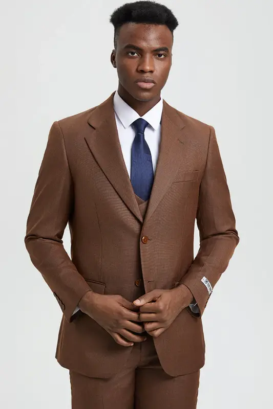 Mens Stacy Adams Suit - Stacy Adams  Suit Men's Sharkskin Suit - Two Button Vested in Cognac