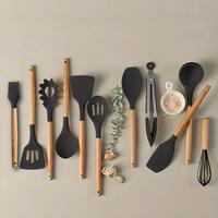 Silicone Kitchen Utensil Set, 11pcs Non-stick Cooking Utensils with Wooden Handle, Modern Kitchen Cookware Sets, Cooking Spoo...