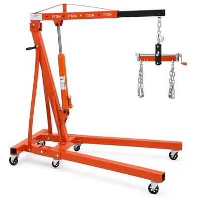 Garvee 2 Ton Folding Hydraulic Engine Hoist with Lever, Heavy-Duty Steel, 6 Wheels, Adjustable Boom, Compact Foldable Design ...