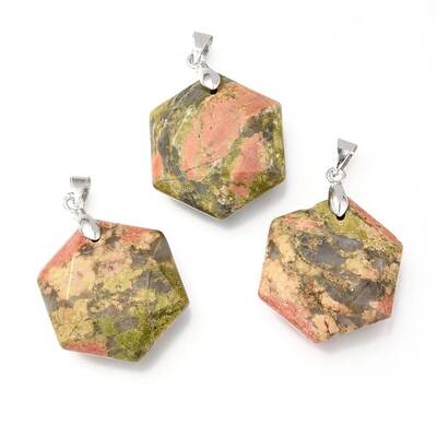 Faceted Natural Unakite Pendants