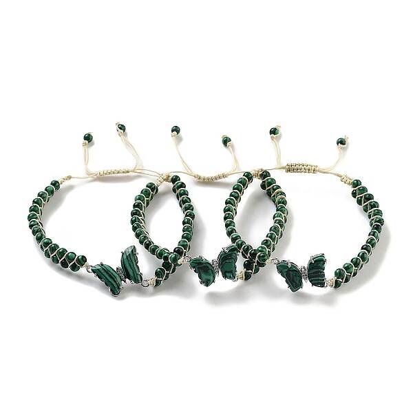 Synthetic Malachite Braided Round Bead Bracelets