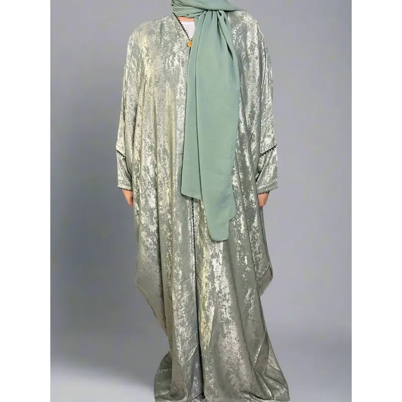 Korean Metallic Bahraini Abaya - Sage Green