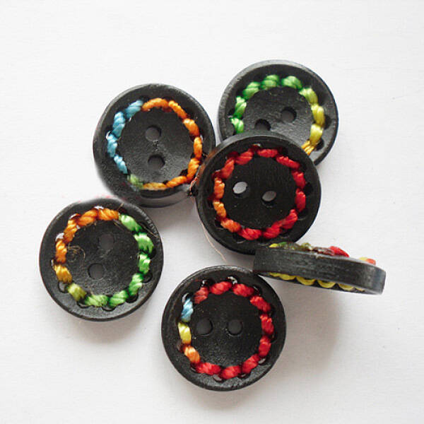 Round Painted Buttons with Colorful Thread