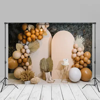 Khaki Balloons Wall Birthday Photography Backdrop - Aperturee