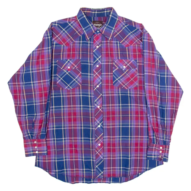 WRANGLER Mens Shirt Blue Check Long Sleeve L