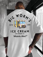 [Sale Up To 45%] Big Worm's Ice Cream Unisex Cotton T-Shirt, Retro Truck Graphic with 'Whatchu Want?' Quote, Fun LA Streetwea...