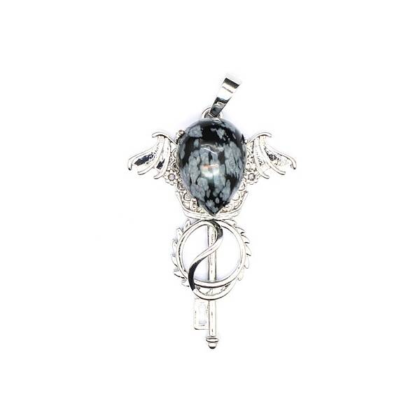 Natural Snowflake Obsidian Teardrop Pendants
