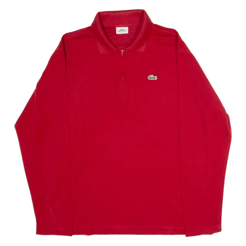 LACOSTE 1/4 Zip Mens Polo Shirt Red Long Sleeve XL