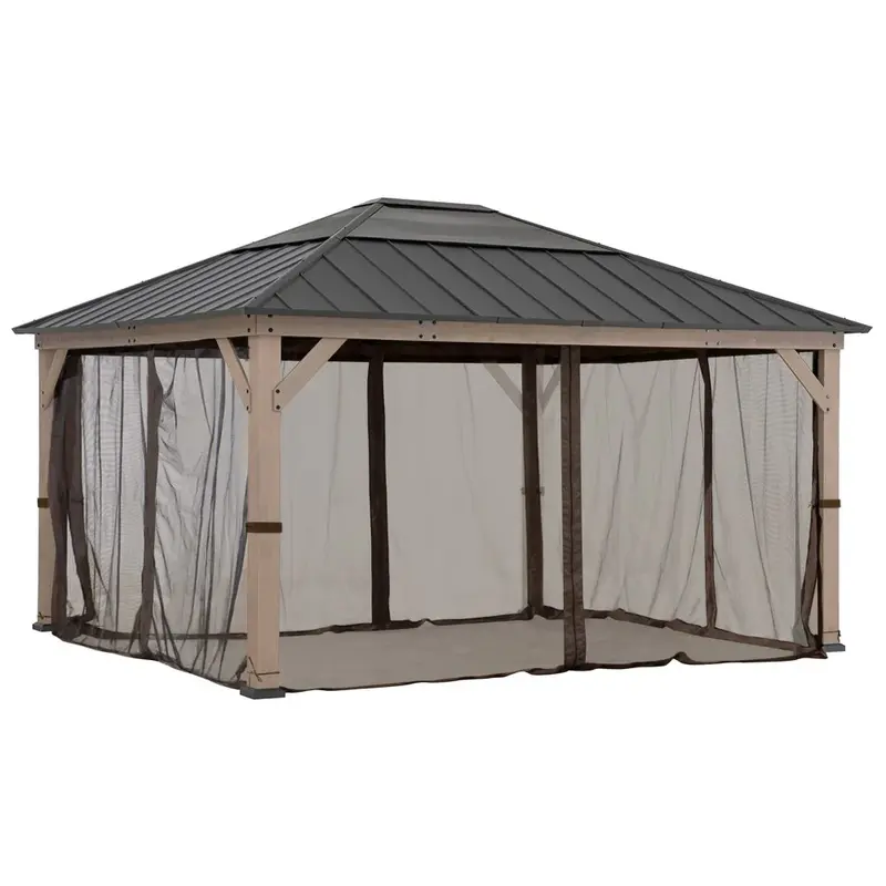 SUNJOY Gazebo Mosquito Netting for 13 ft. × 15 ft. Wooden Gazebos - Brown