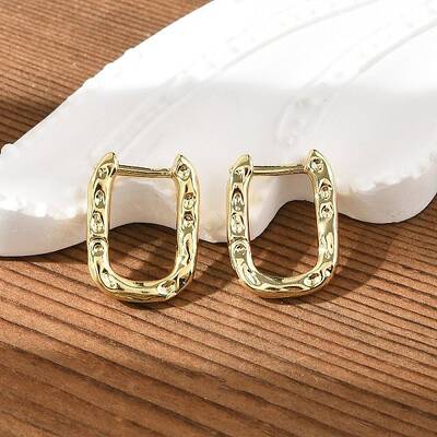 Textured Rectangle Brass Hoop Earrings