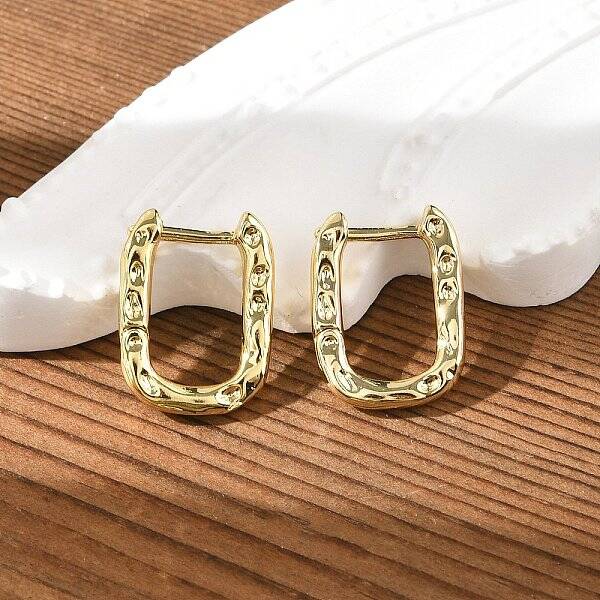 Textured Rectangle Brass Hoop Earrings