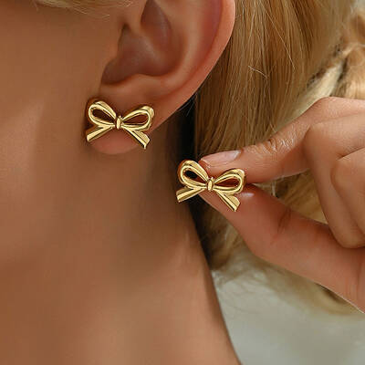 Simple Bow Earrings Metal Studs Party Jewelry Gift