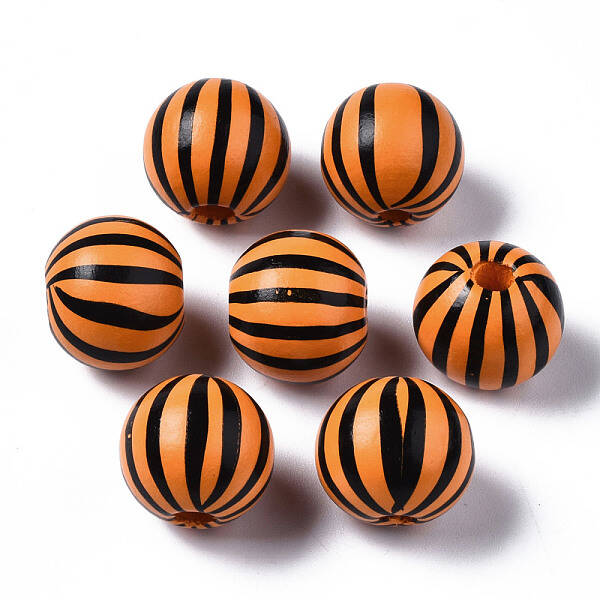 Painted Natural Wood European Beads