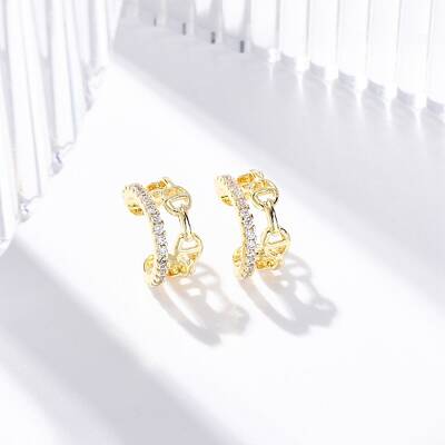 Rack Plating Brass Micro Pave Clear Cubic Zirconia Cuff Earrings
