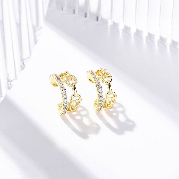 Rack Plating Brass Micro Pave Clear Cubic Zirconia Cuff Earrings
