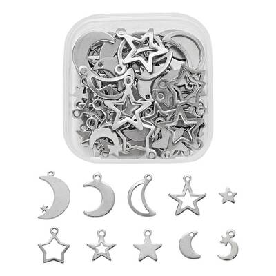 60Pcs 10 Style 304 Stainless Steel Pendants