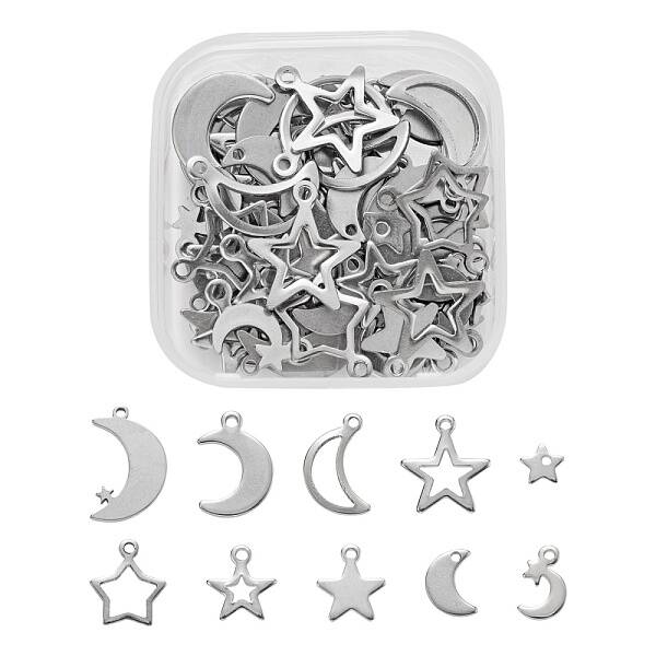 60Pcs 10 Style 304 Stainless Steel Pendants