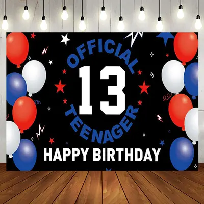 Official Teenager Black Stars 13th Birthday Backdrop