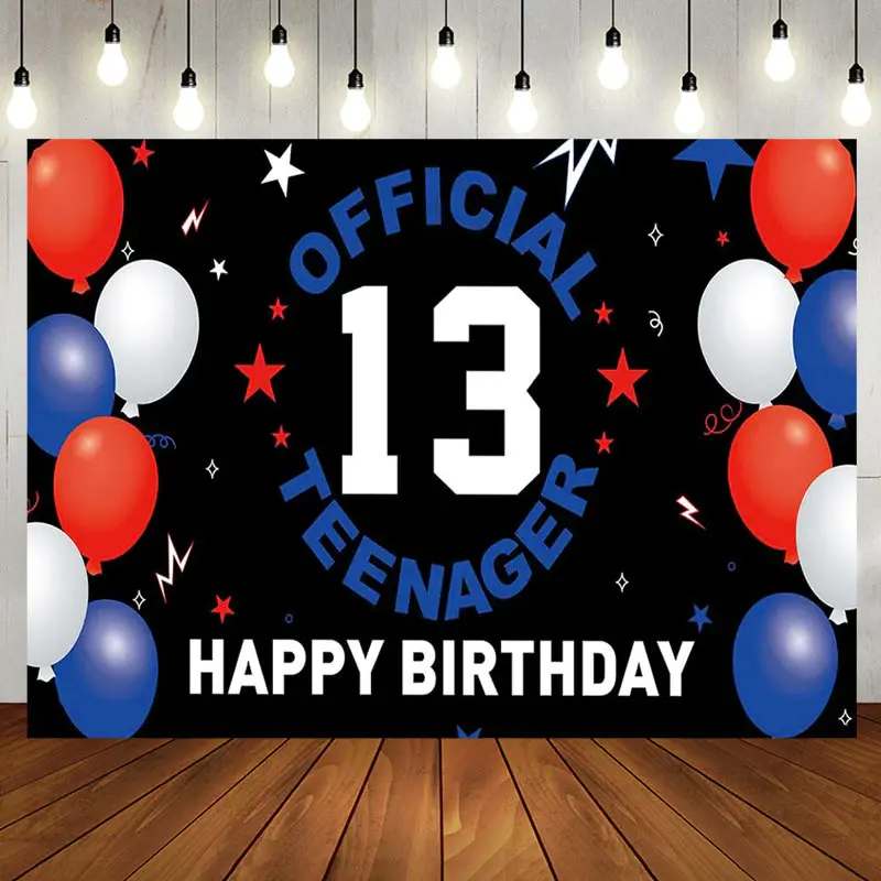Official Teenager Black Stars 13th Birthday Backdrop