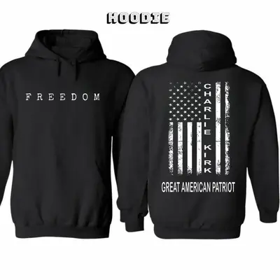 Charlie Kirk Great American Patriot Hoodie - TShirt - Sweatshirt, Memorial Tribute Tee with US Flag Graphic, Pray for Charli...