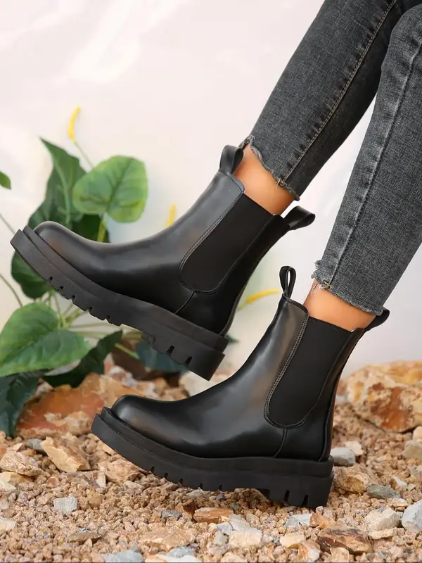 Women's Fashionable Solid Color Chelsea Boots, 2024 New Style Casual Comfortable Boots for Daily Wear, Female All-match Trend...