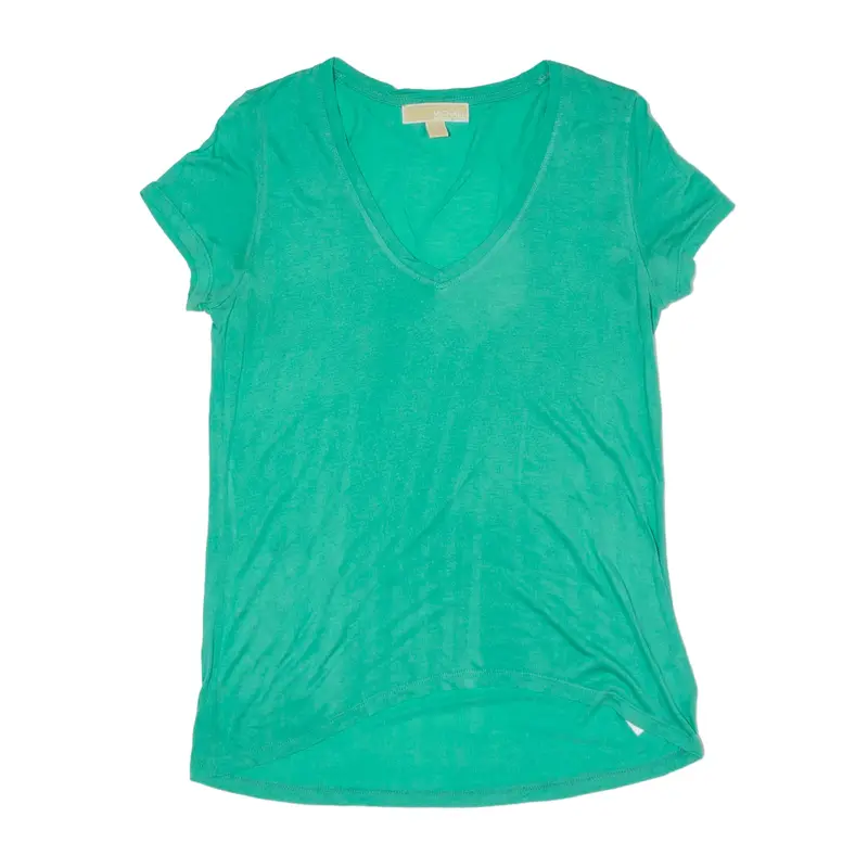 MICHAEL KORS T-Shirt Green V-Neck Short Sleeve Womens S