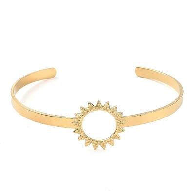 304 Stainless Steel Hollow Sunflower Cuff Bangle for Women